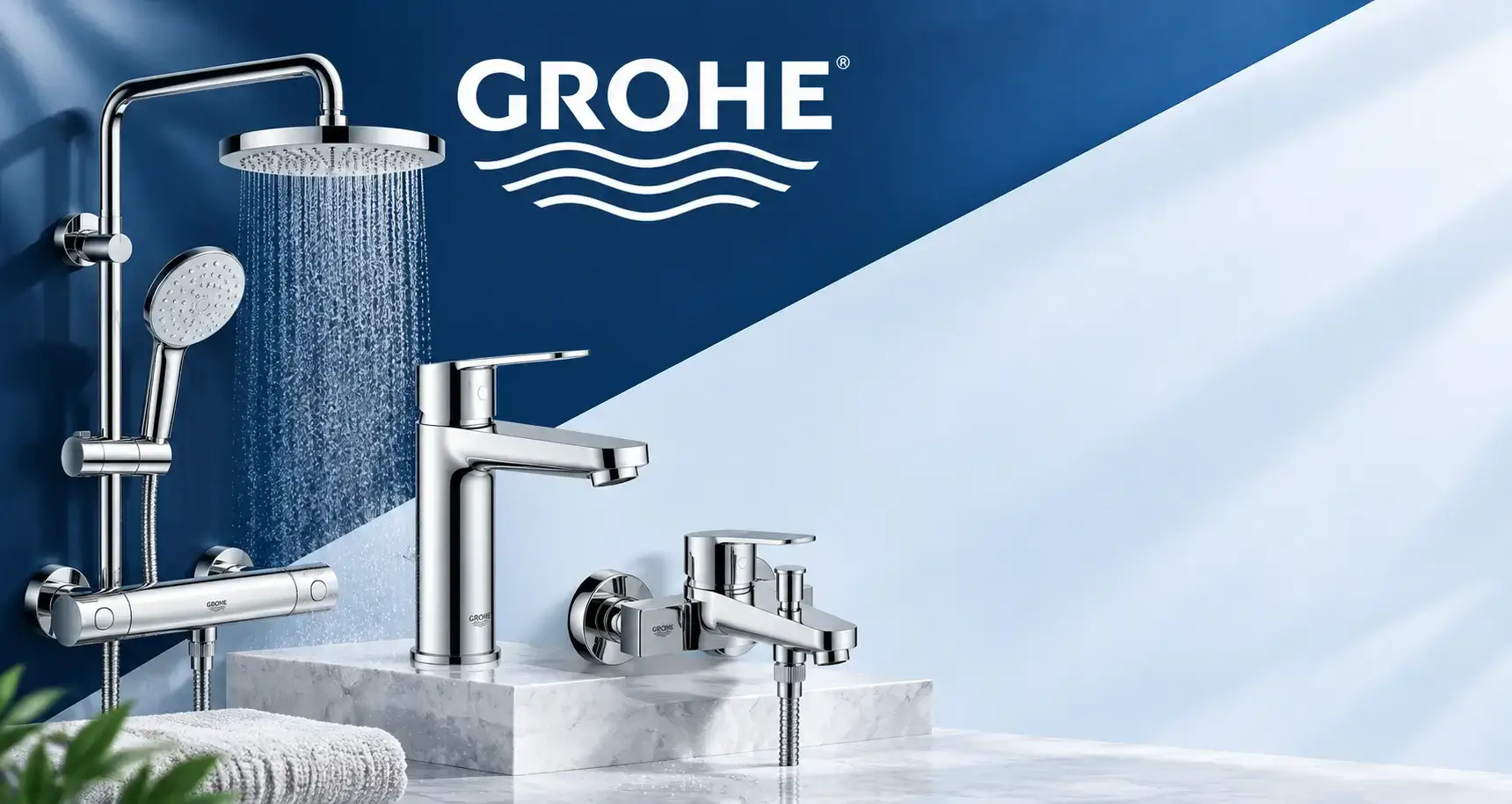 GROHE Chrome Fixtures in Blue Light
